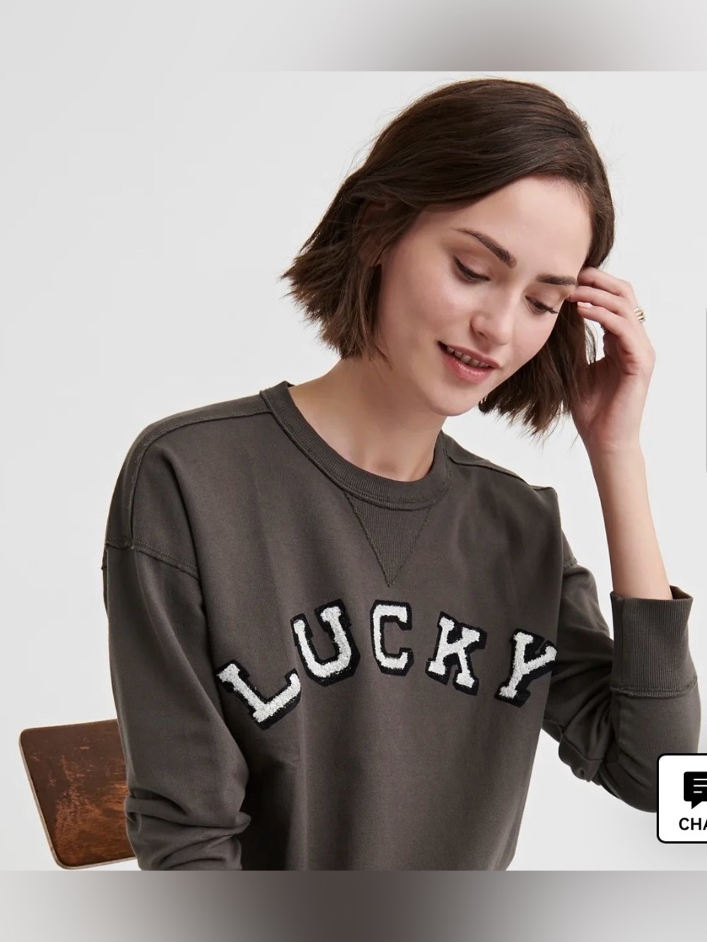Lucky Brand Chenille 'LUCKY' Crewneck Sweatshirt